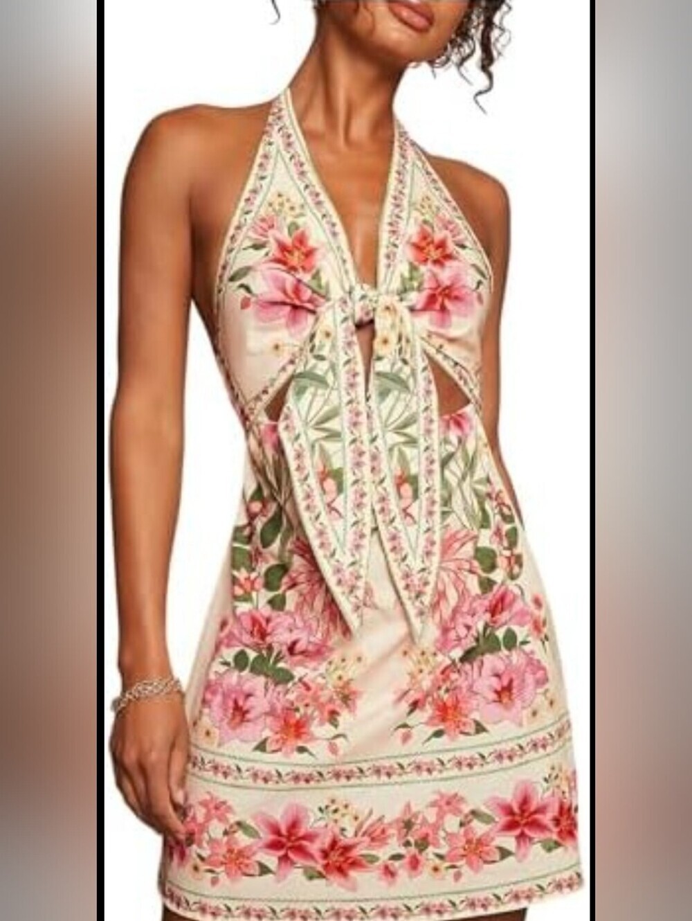 Womens Tropical Floral Backless Mini Dress Size Large